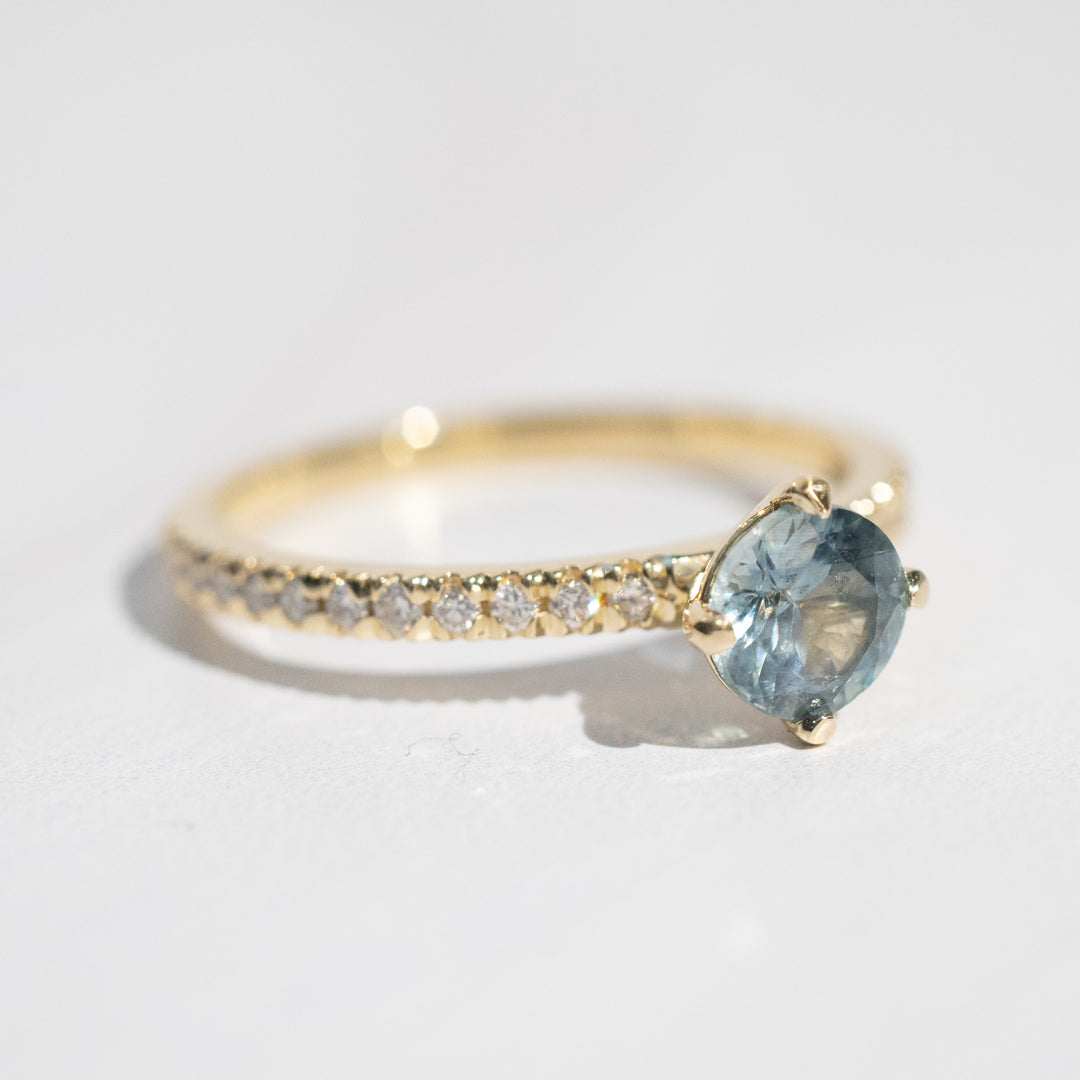 Cardinal Pavé Solitaire Ring | Montana Sapphire  + Lab Diamonds in 14k Yellow Gold