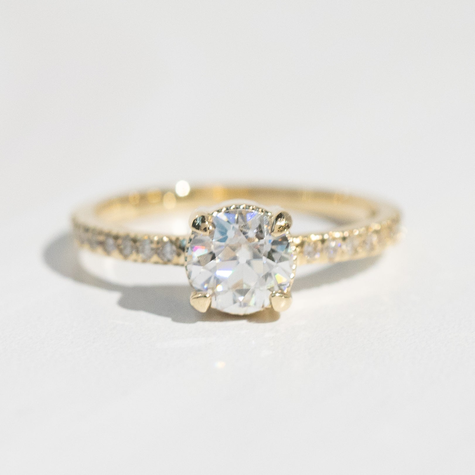 Oak Pavé Solitaire Ring | Moissanite + Lab Diamonds in 14k Yellow Gold