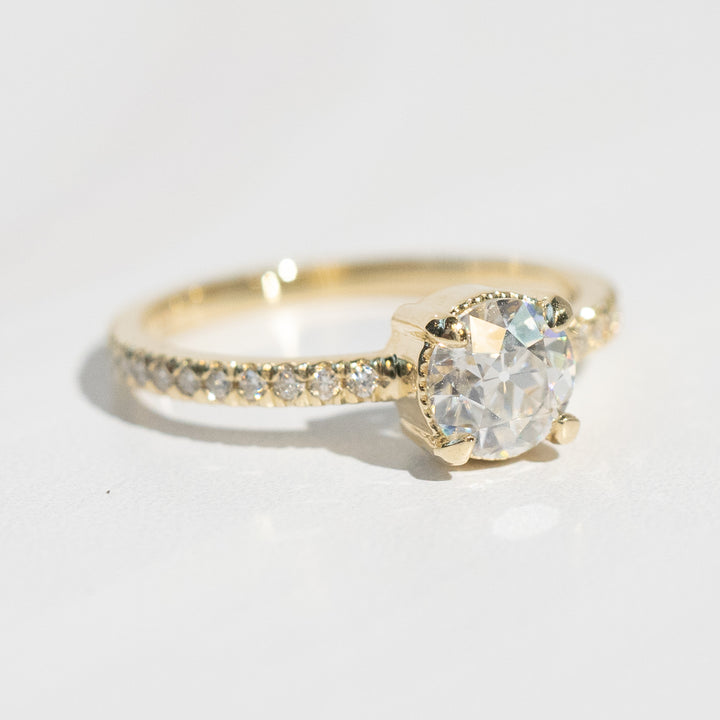 Oak Pavé Solitaire Ring | Moissanite + Lab Diamonds in 14k Yellow Gold