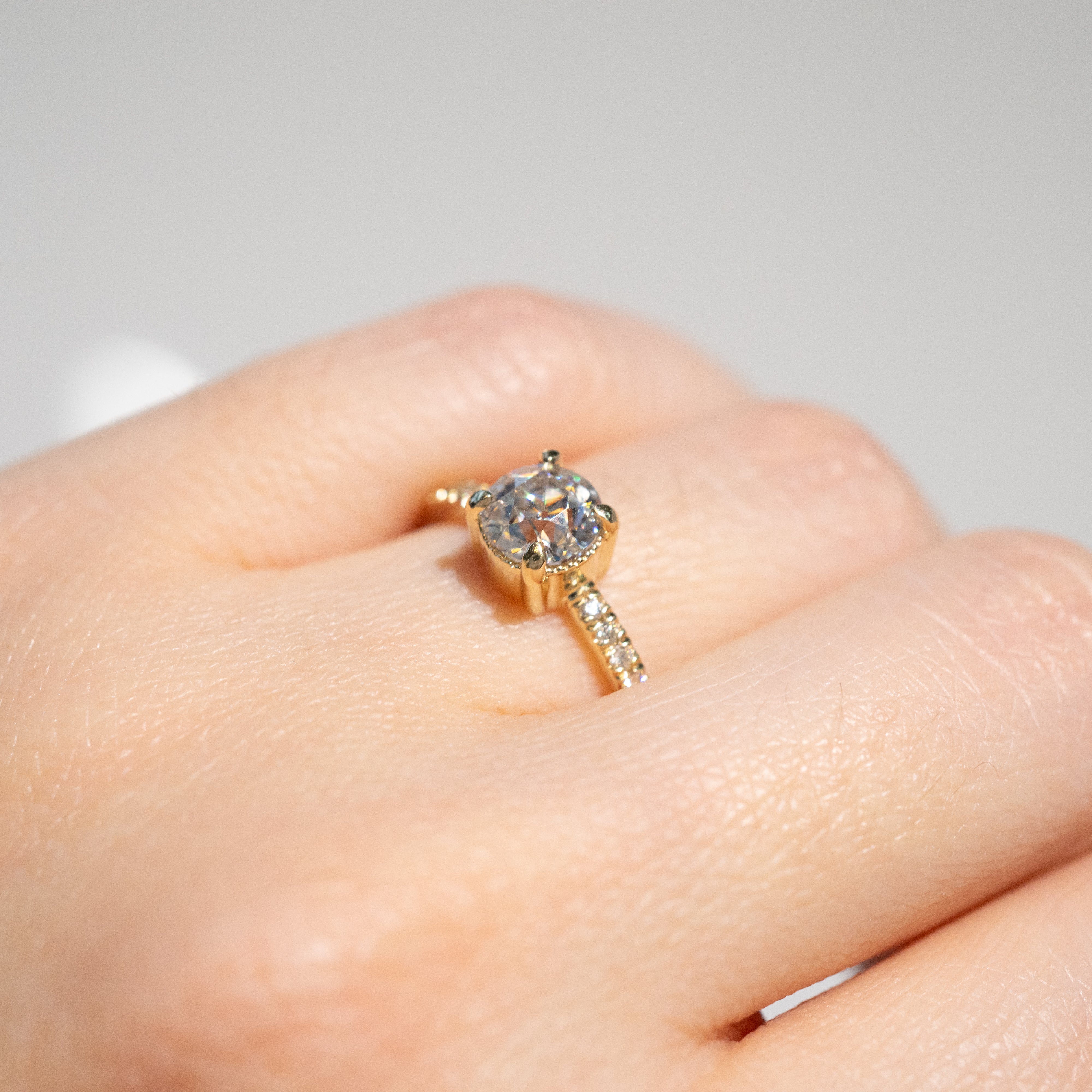 Oak Pavé Solitaire Ring | Moissanite + Lab Diamonds in 14k Yellow Gold