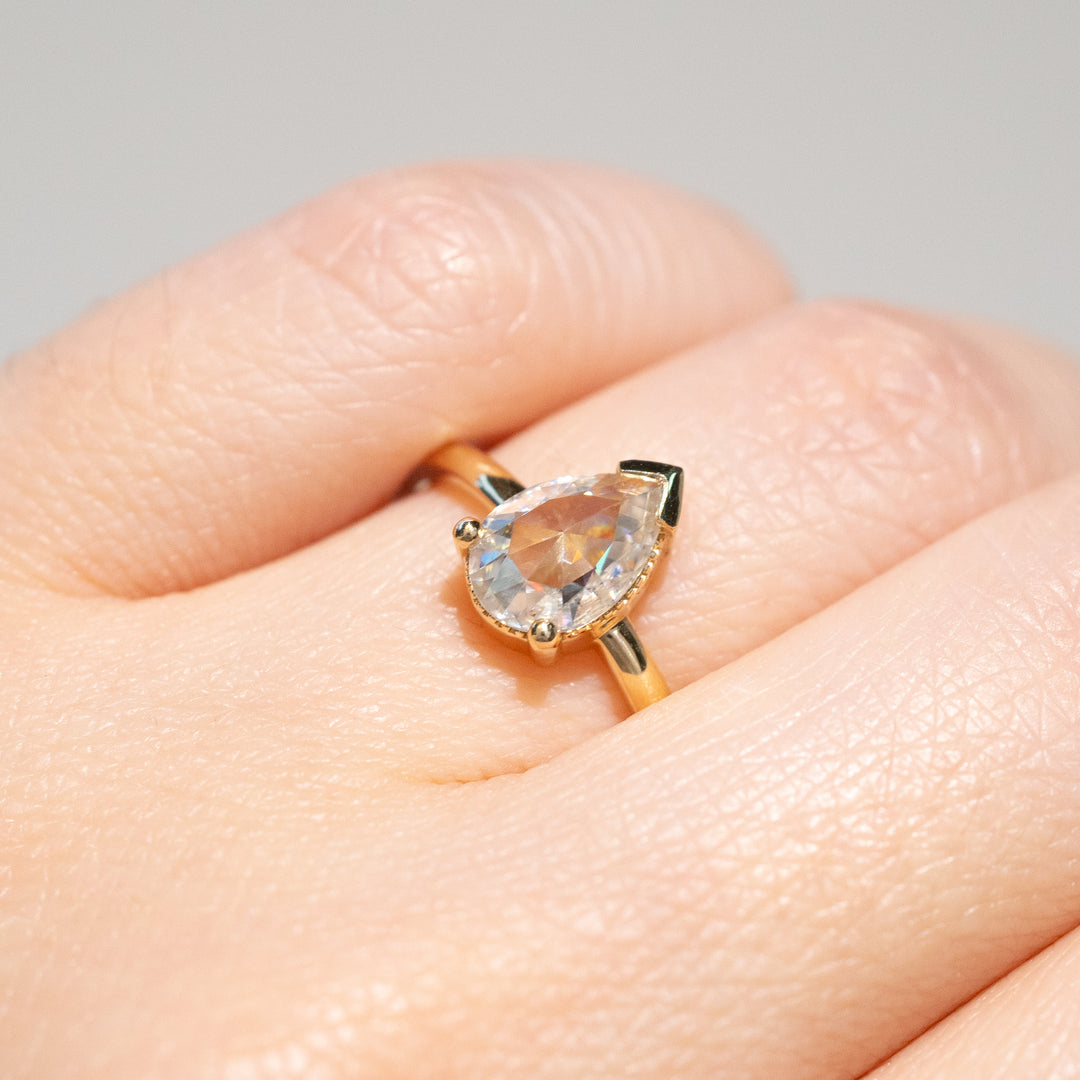 Oak Solitaire Ring | Rose-Cut Pear Moissanite in 14k Yellow Gold