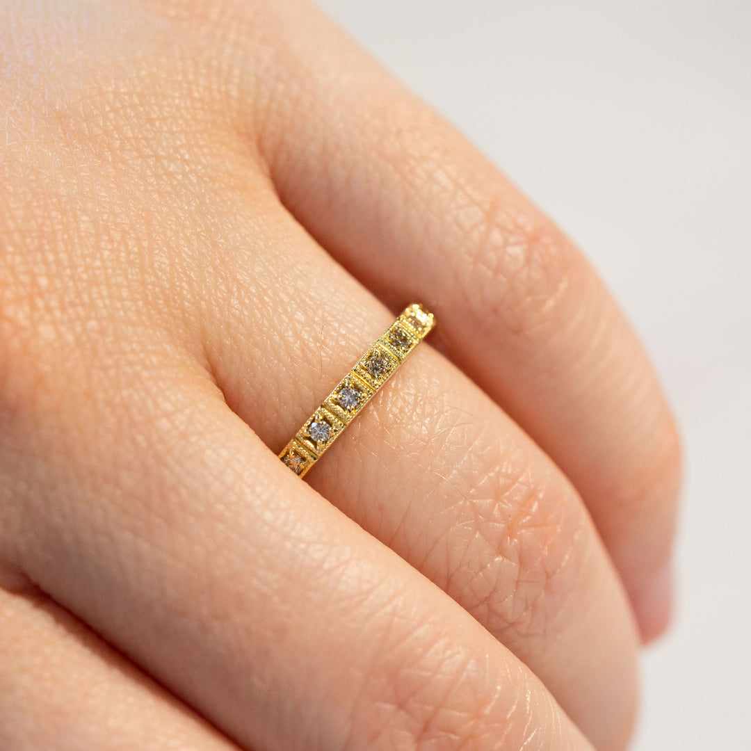 Champagne Diamond Beaded Eternity Band in 18k Yellow Gold
