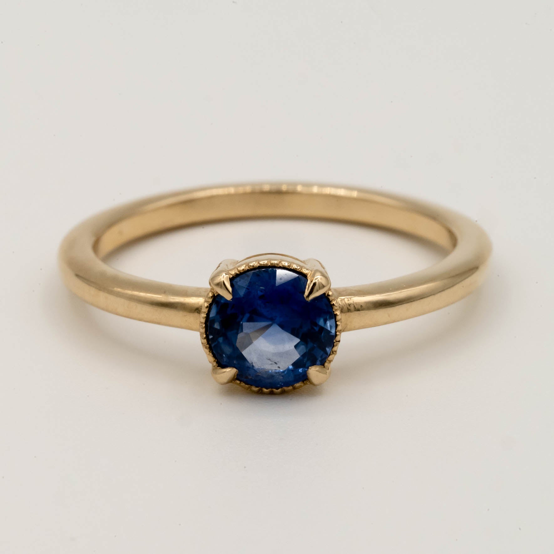 Oak Sapphire Engagement Ring | .87ct Round Sapphire | 14k Yellow Gold