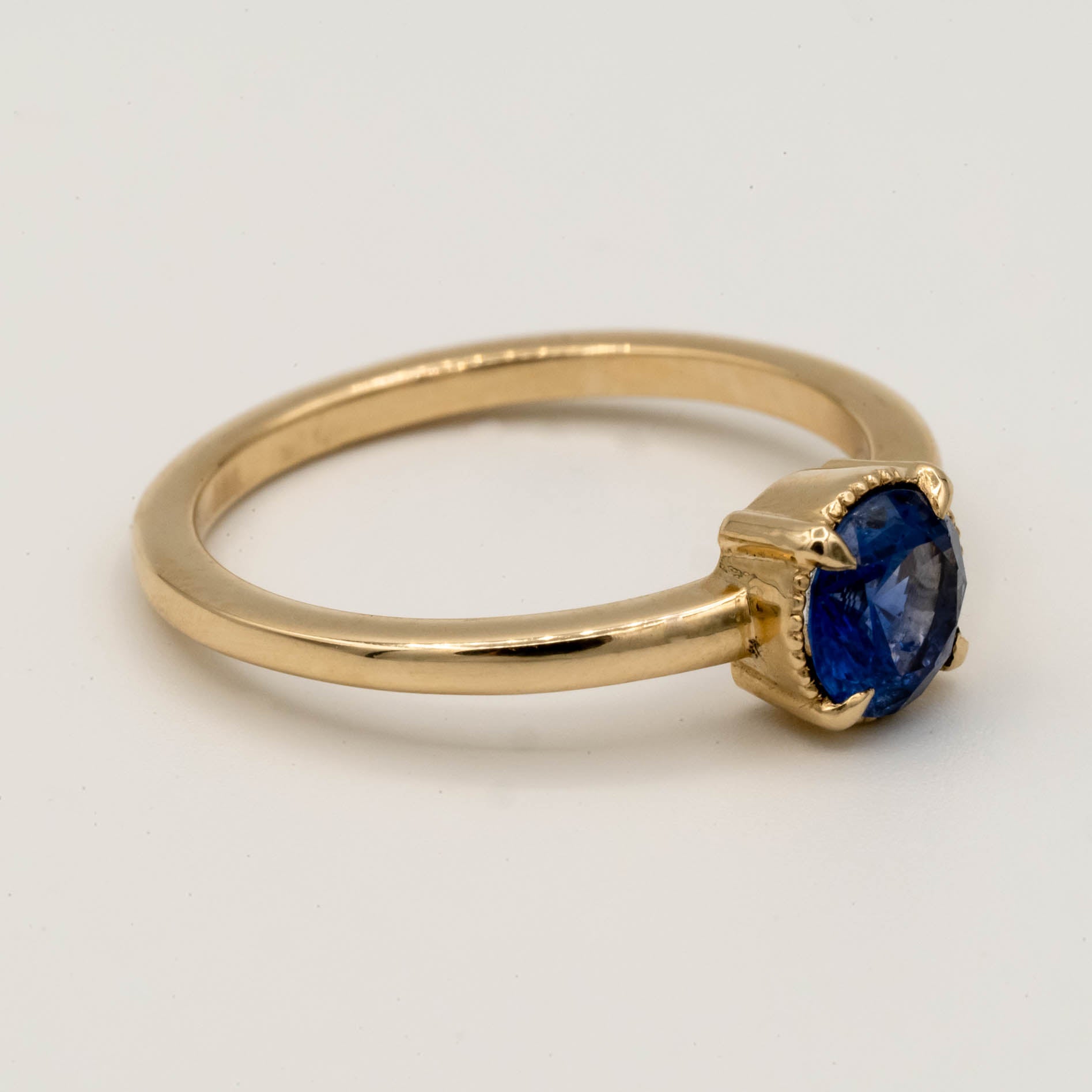 Oak Sapphire Engagement Ring | .87ct Round Sapphire | 14k Yellow Gold