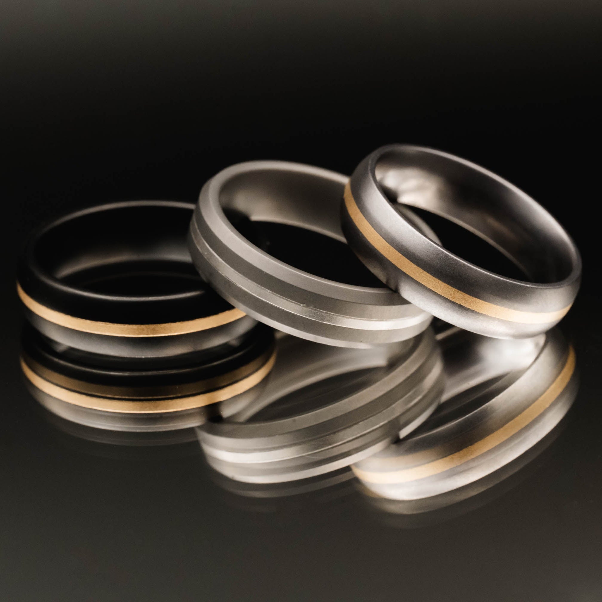 Alternative Metal Band - Bevel Edge Profile with Platinum Inlay