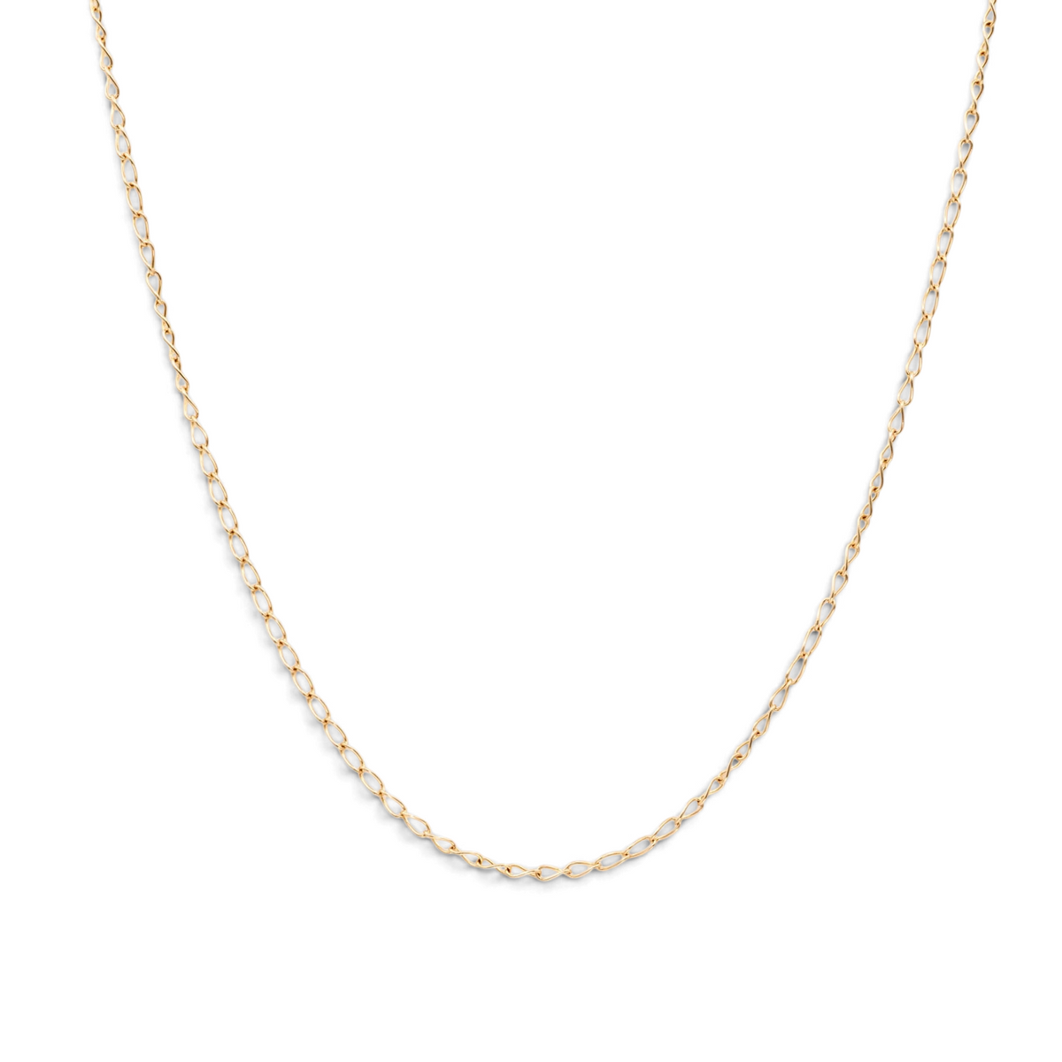 Stórica Studio 14k yellow gold elongated curb chain necklace with a minimalist 1.6mm link design.