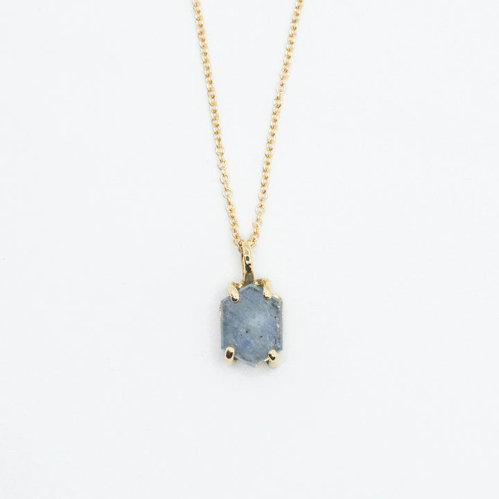 Raw Sapphire Daybreak Necklace - Hexagonal Blue Sapphire in 14k Yellow Gold
