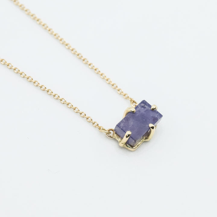 Raw Sapphire Daybreak Necklace - Rectangle in 14k Yellow Gold 18" chain