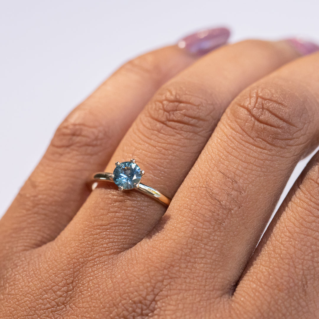 Teal Sapphire Solitaire Ring | 0.63 ct. Montana Sapphire in 14k Yellow Gold