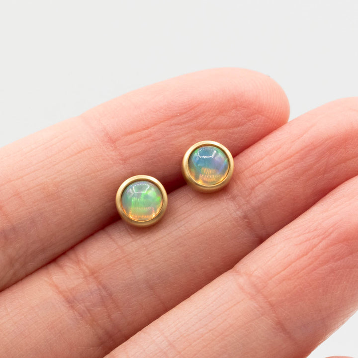 Selene Opal Cabochon Stud Earrings – 18k Yellow Gold | One of a Kind
