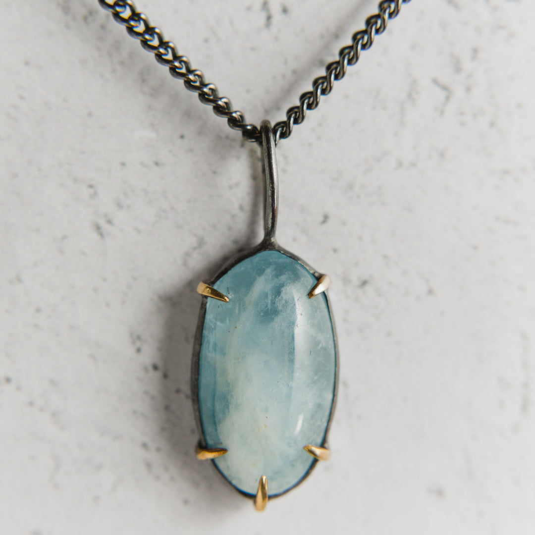 Fortitude Necklace | Aquamarine in Oxidized Sterling Silver + 14k Gold