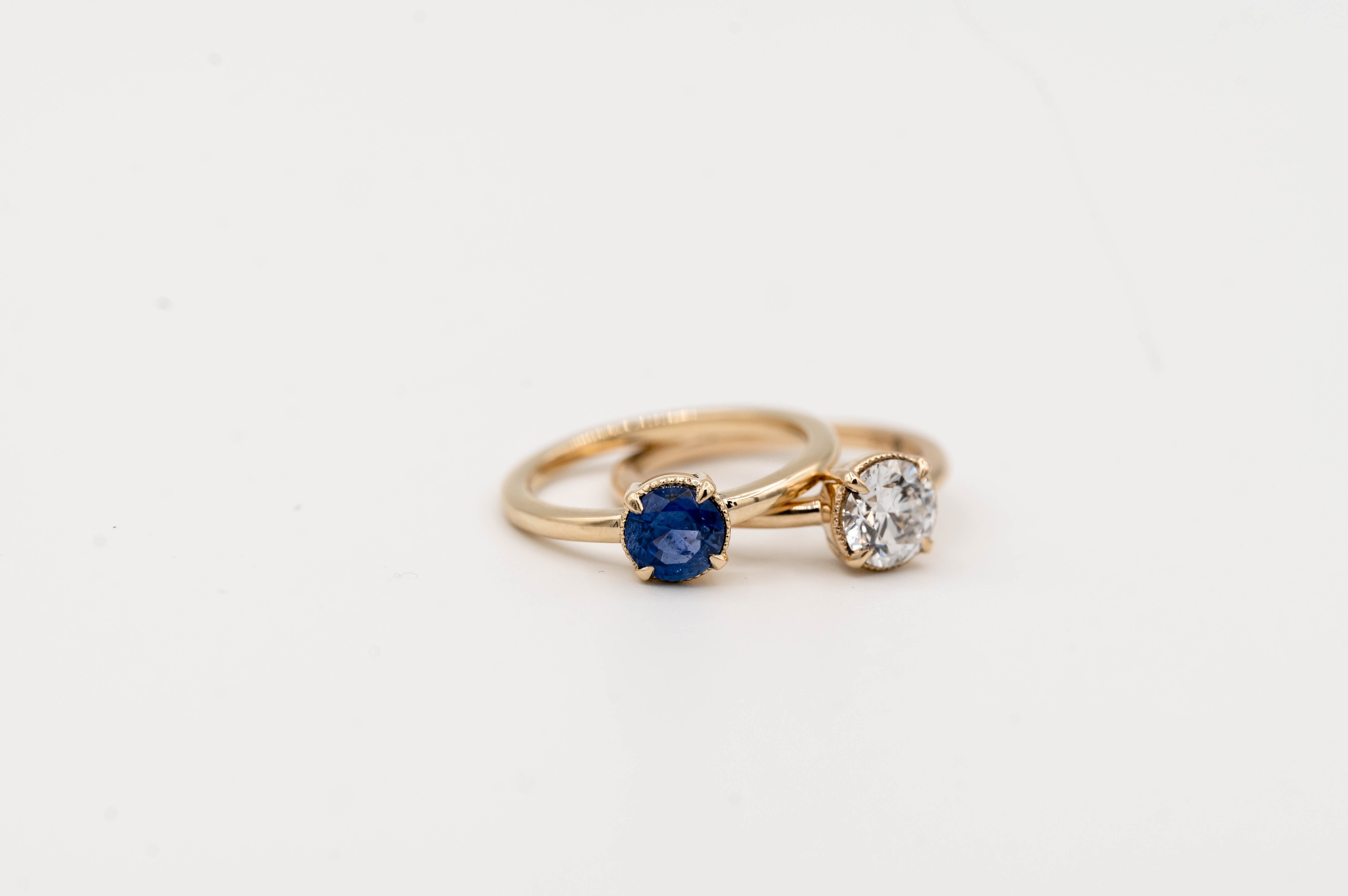 Oak Sapphire Engagement Ring | .87ct Round Sapphire | 14k Yellow Gold
