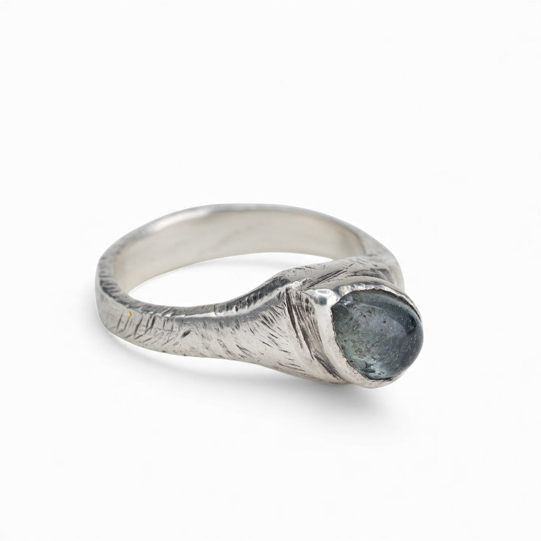Verdant Relic Ring — Green Sapphire Cabochon