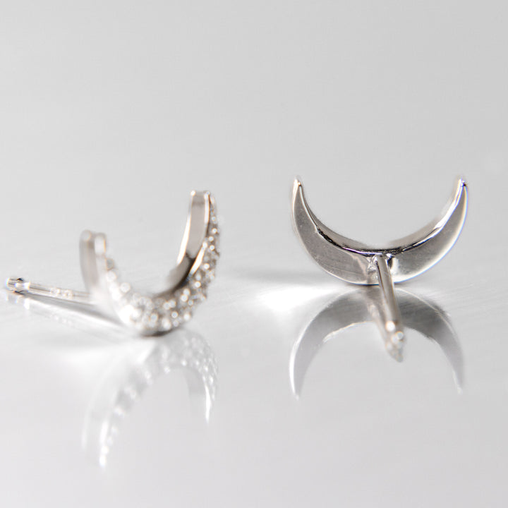 Crescent Moon Diamond Stud Earrings