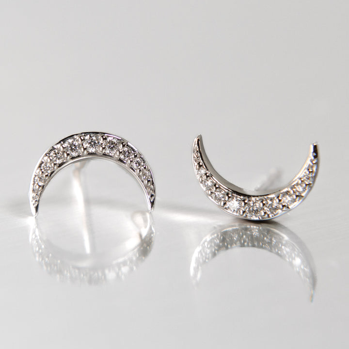 Crescent Moon Diamond Stud Earrings