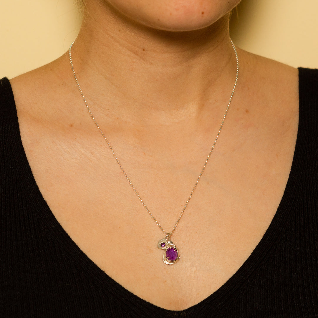 Amulet Charm Necklace in Silver | Amethyst