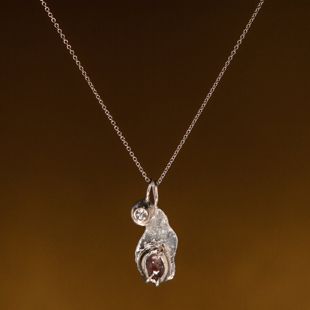 Amulet Charm Necklace in Silver | Pink Tourmaline + Montana Sapphire