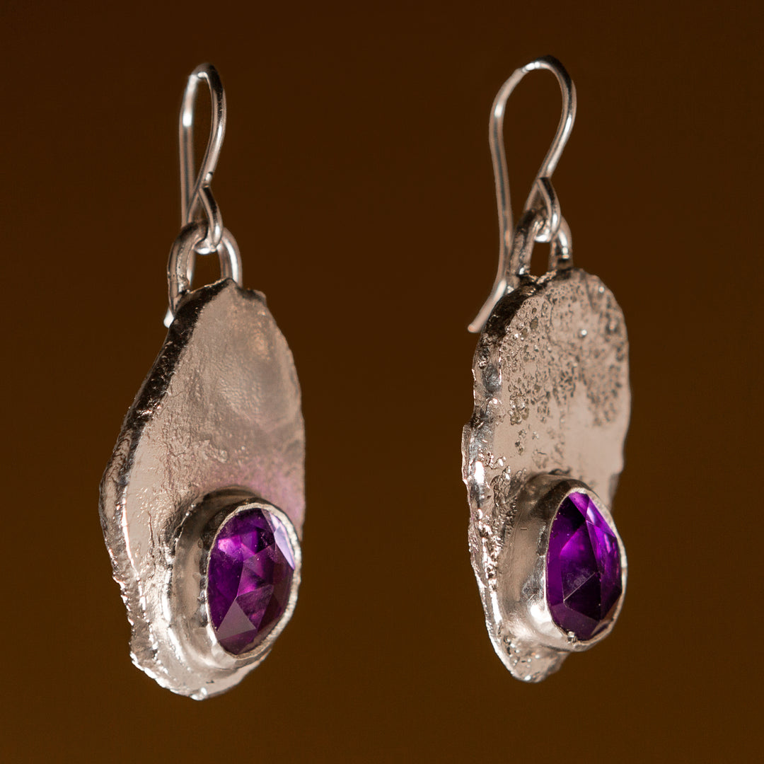 Amulet Drop Earrings in Silver | Amethyst