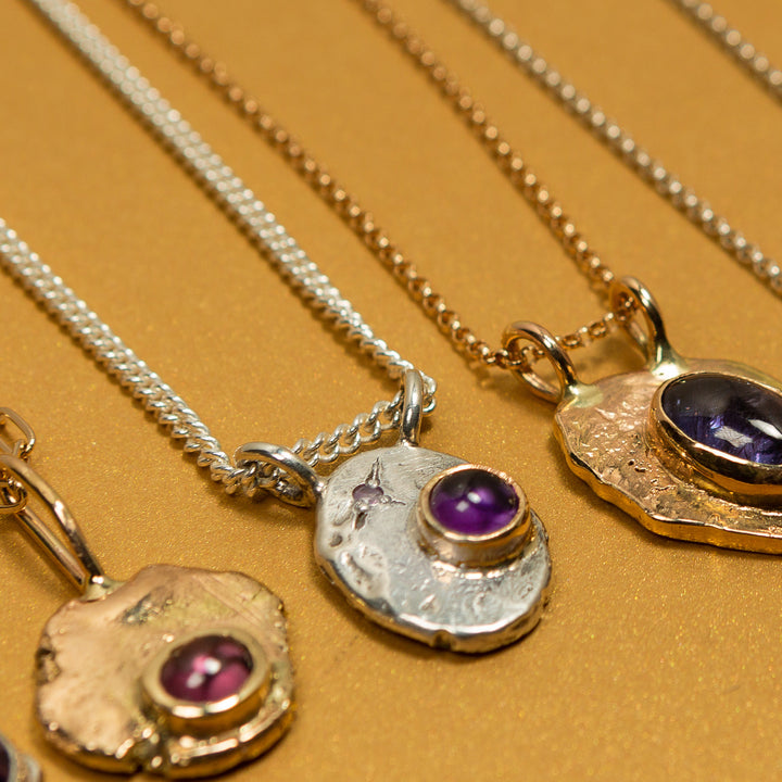 Amulet Necklace in Silver + Gold | Amethyst