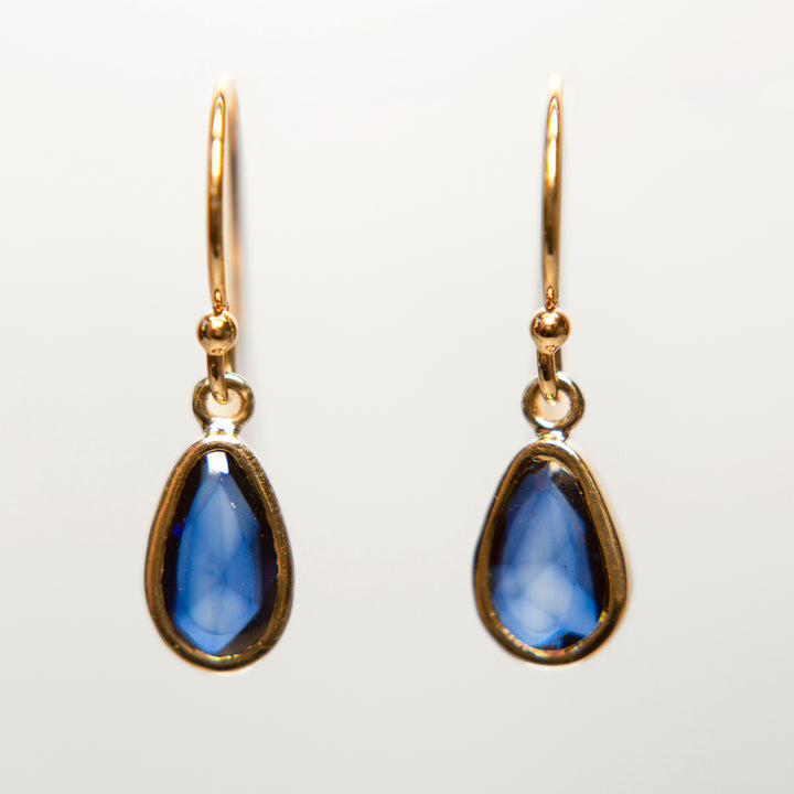 Royal Blue Sapphire Drop Earrings in 14k Gold