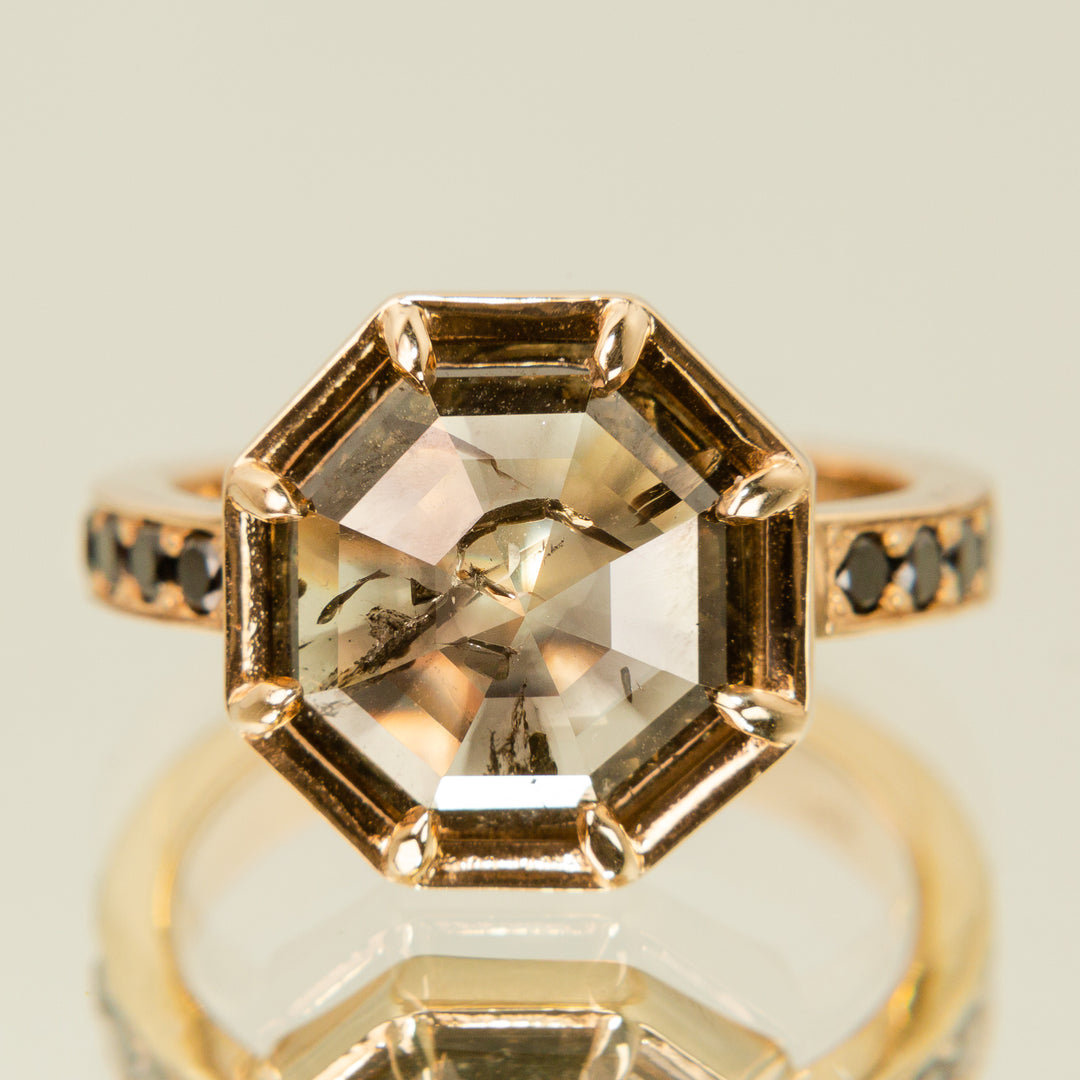 Octagonal Rose Cut Salt + Pepper Diamond Statement Ring