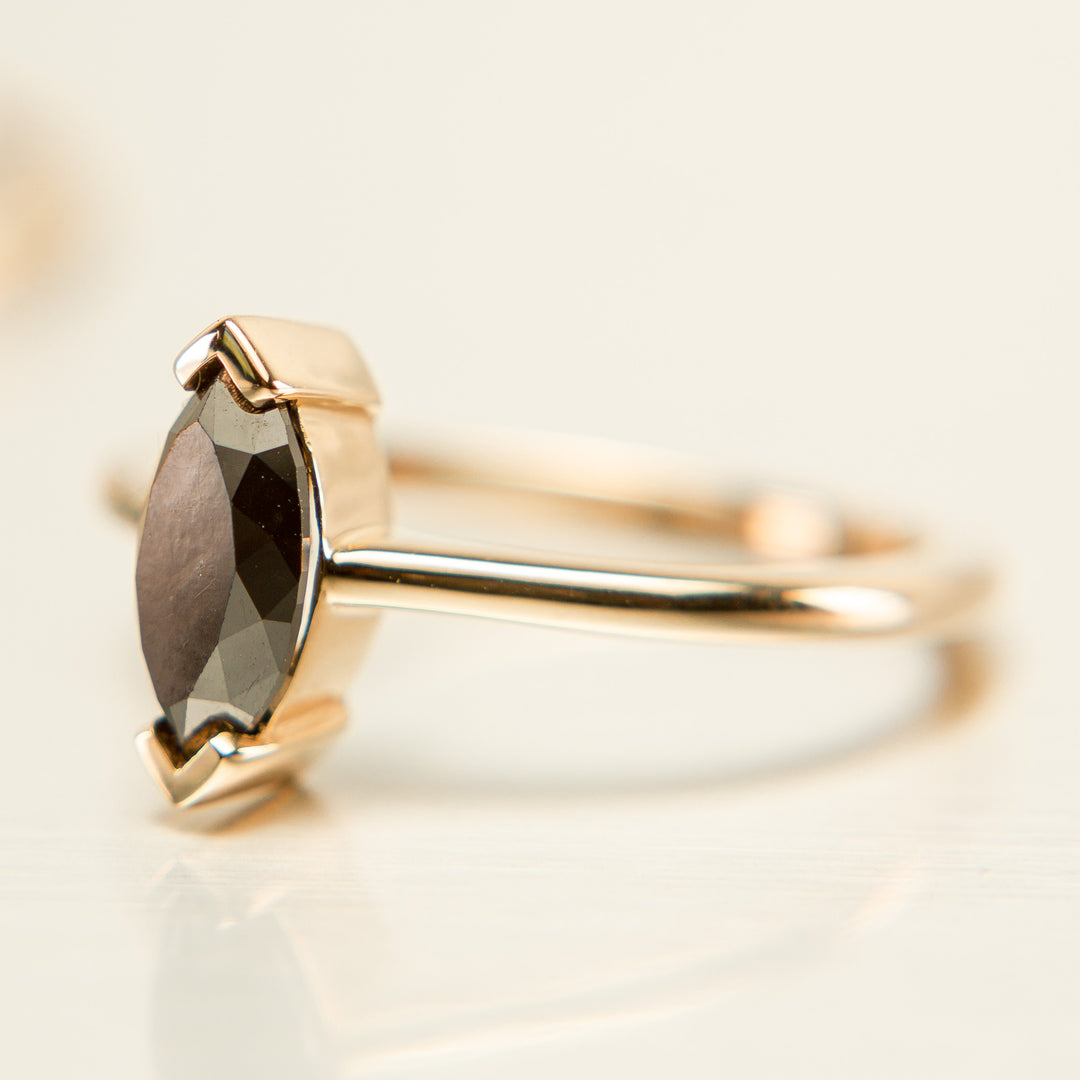 Black Marquise Diamond Solitaire in 14k Gold