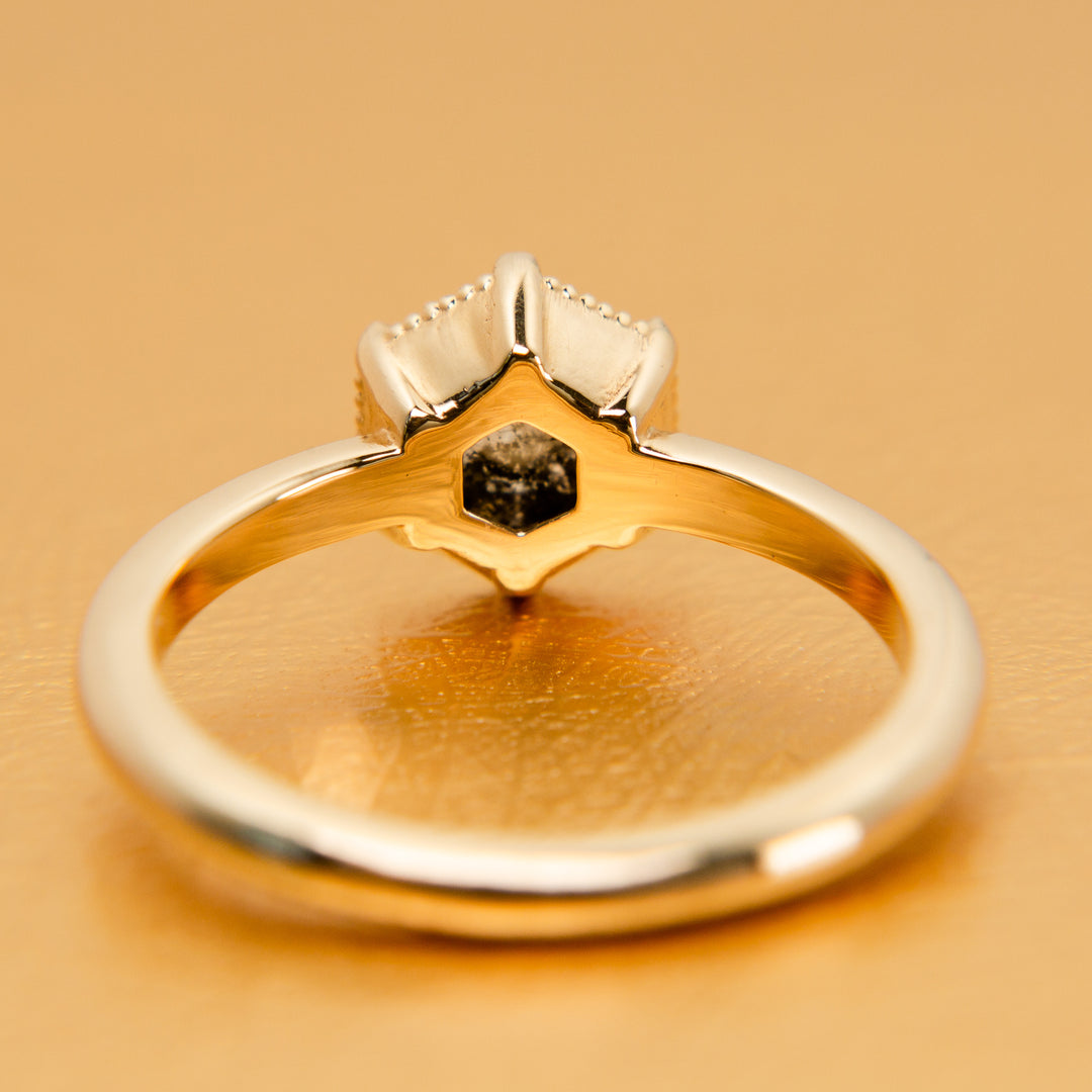 Oak Ring - Salt + Pepper Rose-Cut Diamond in 14k Yellow Gold