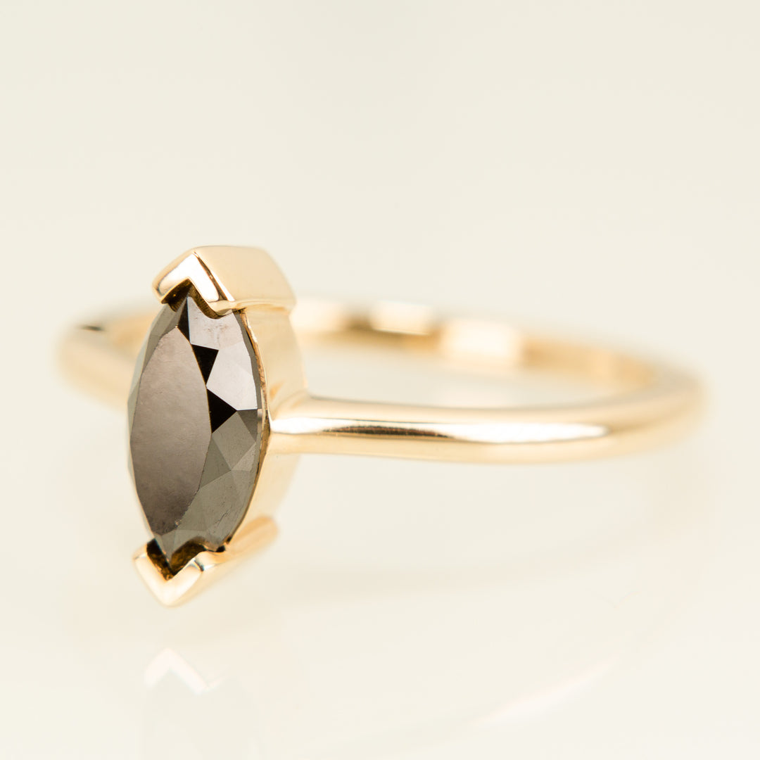 Black Marquise Diamond Solitaire in 14k Gold