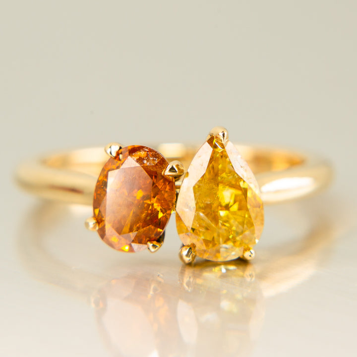 Rustic Diamond Toi et Moi Ring in 14k Gold