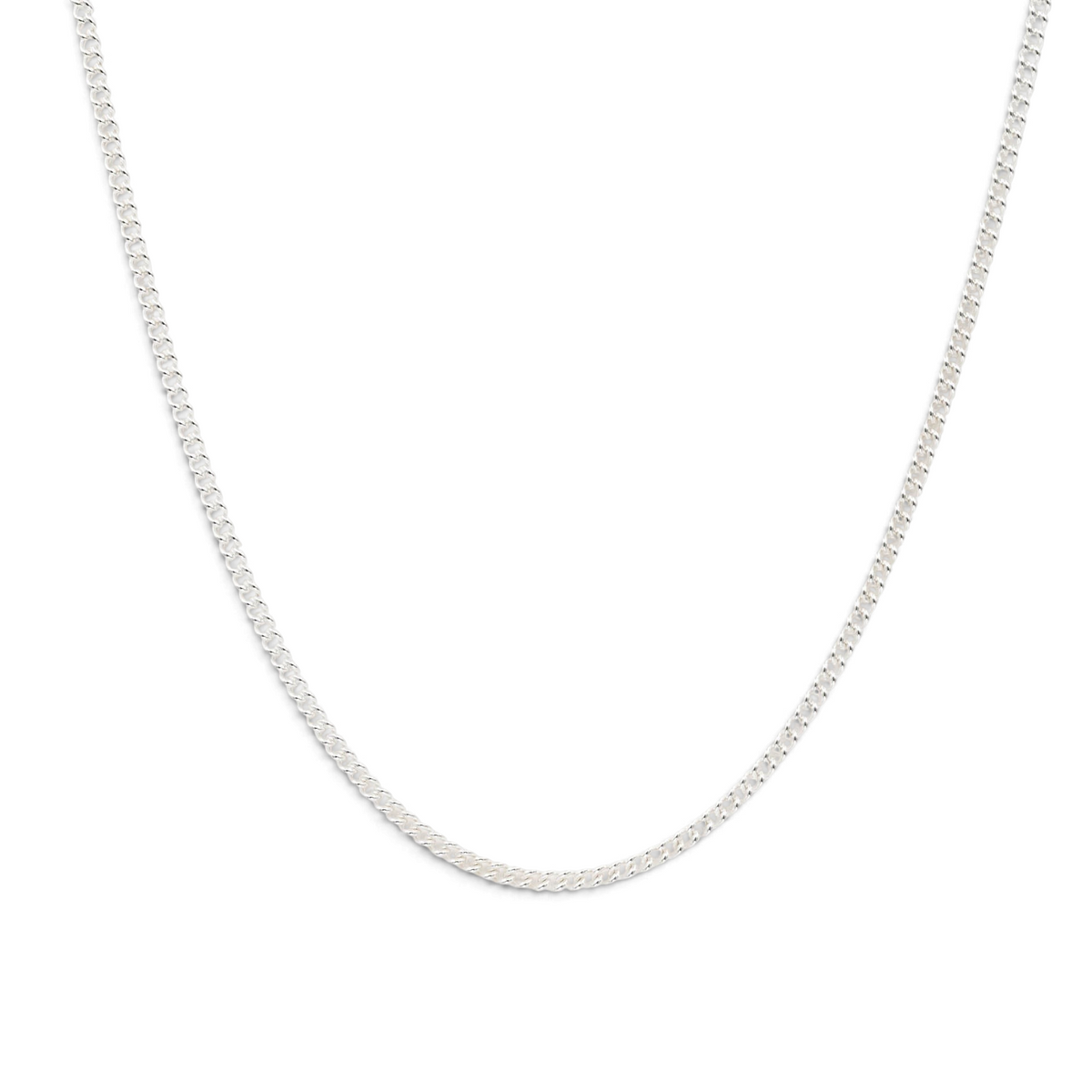 Stórica Studio 2.5mm sterling silver curb chain necklace with interlocking flat links on a white background