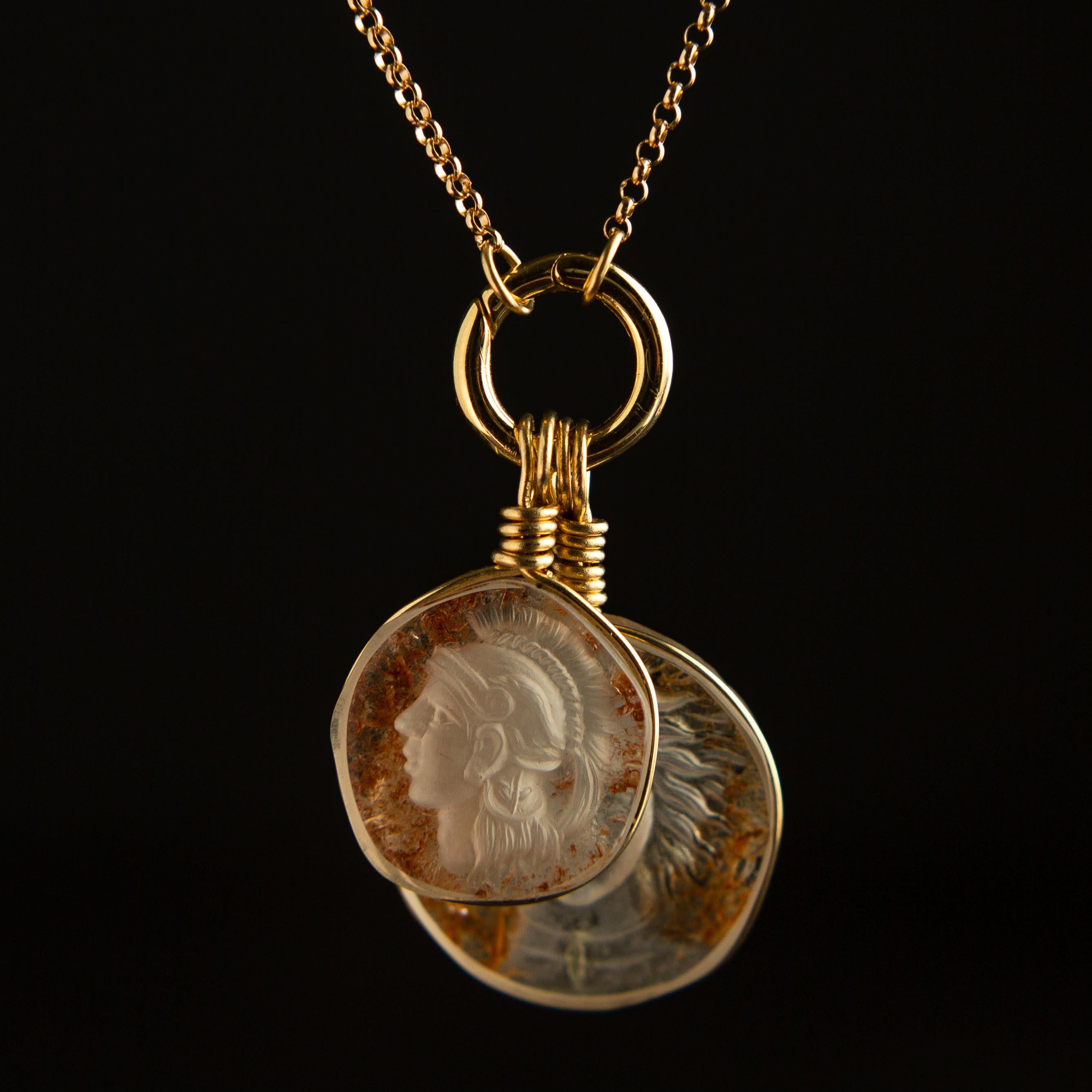 Aeneas Intaglio Warrior Charm – Golden Rutilated Quartz | 14k Yellow Gold