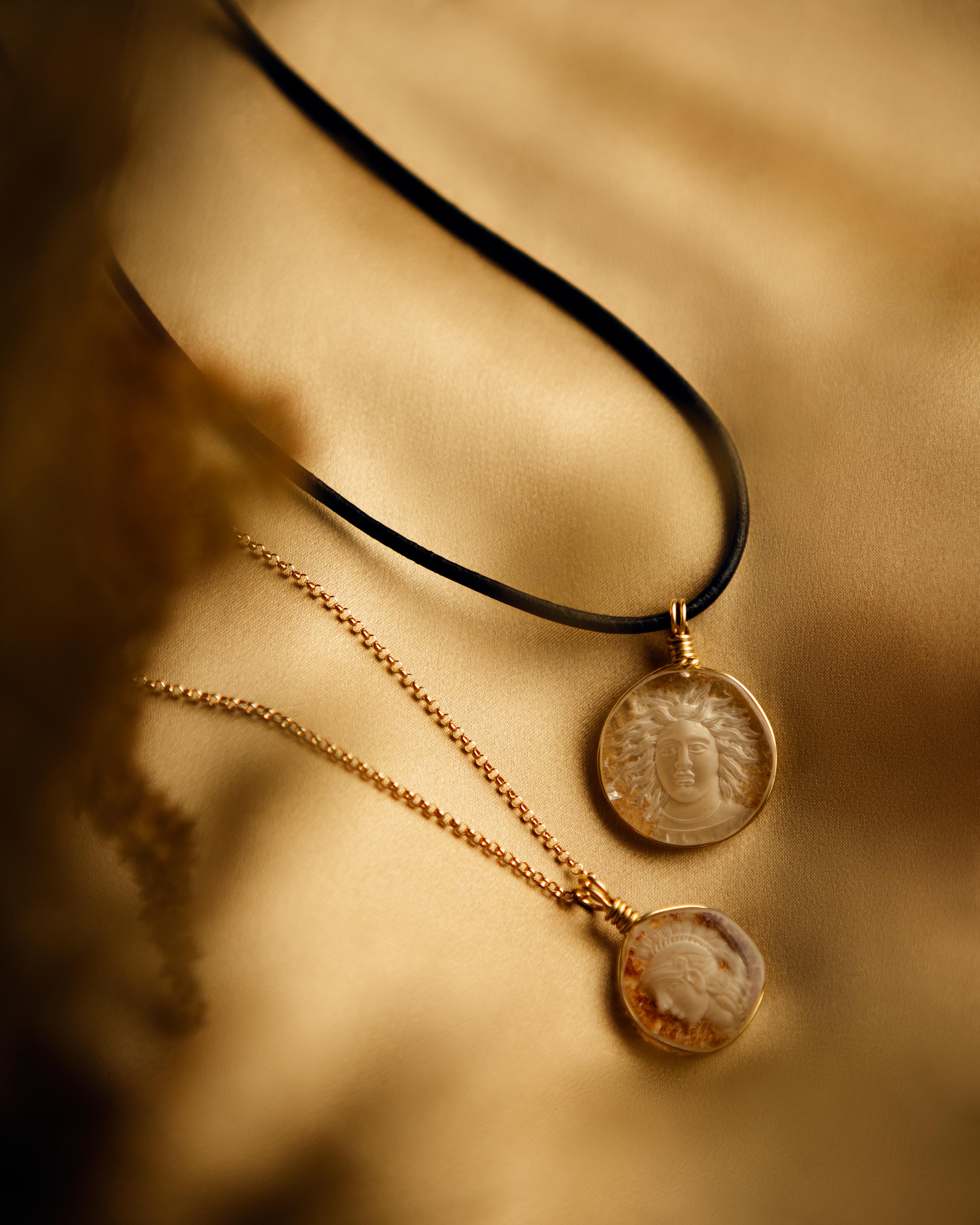 Aeneas Intaglio Warrior Charm – Golden Rutilated Quartz | 14k Yellow Gold