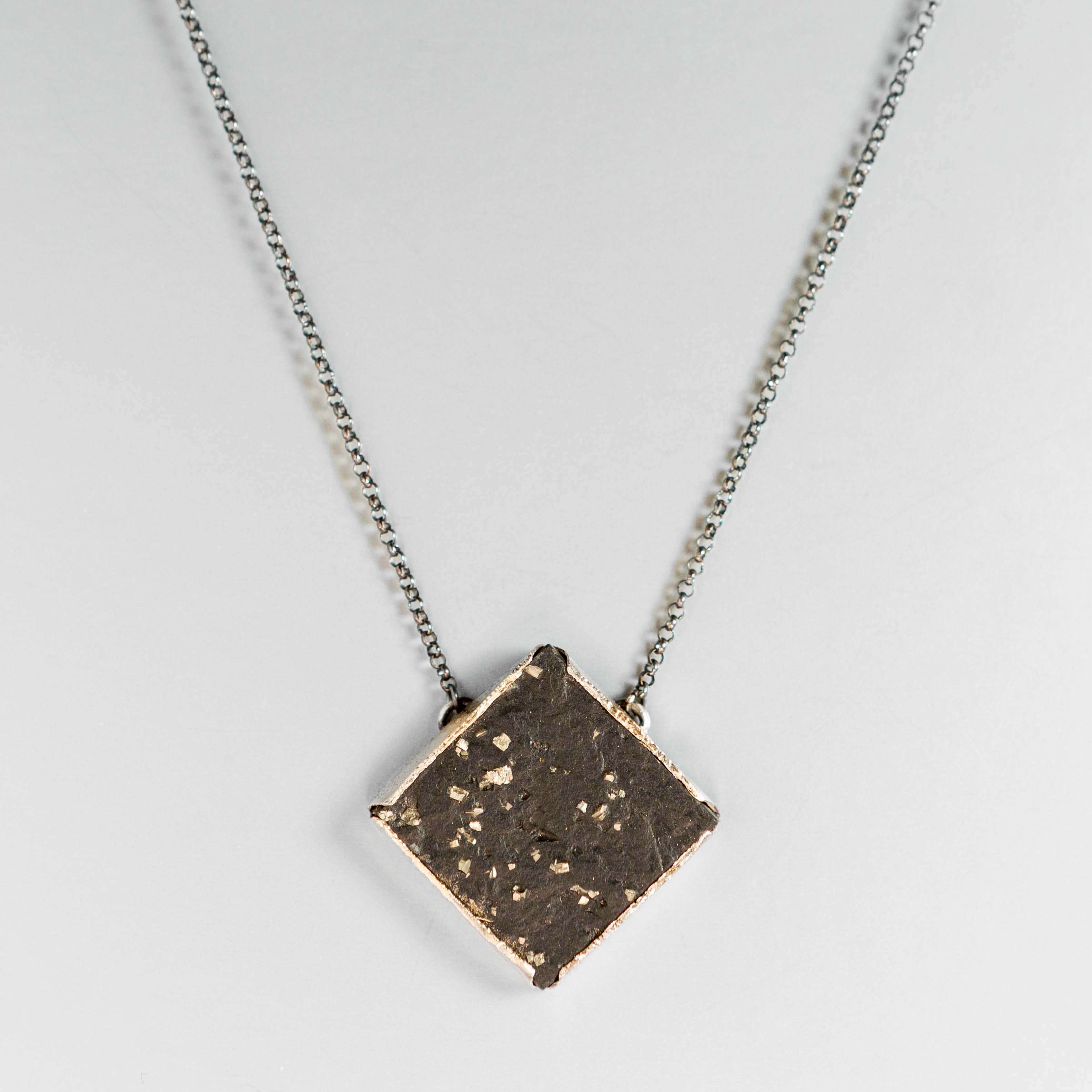 Petra Pyrite in Slate Necklace – 14k Yellow Gold & Sterling Silver | One of a Kind