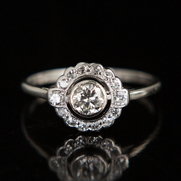 Platinum Diamond Halo Ring | Circa 1920