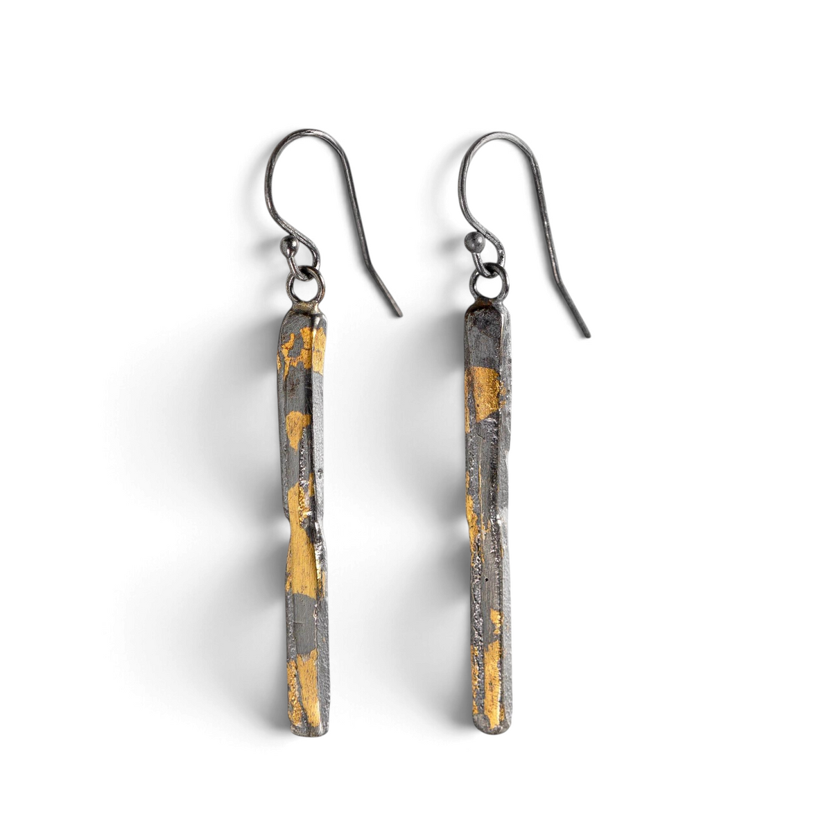 Stórica Studio Gilded Relic bar drop earrings in oxidized silver with 24k gold keum-boo foil accents