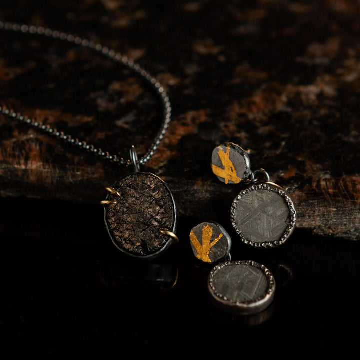 Gilded Relic Meteorite Drop Earrings - Circles