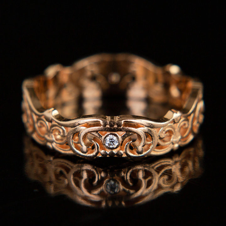 Vintage Filligree & Diamond Band | 14k Gold