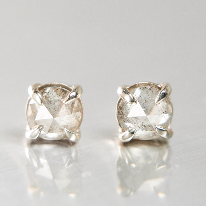 Salt + Pepper Diamond Cypress Stud Earrings in 14k White Gold