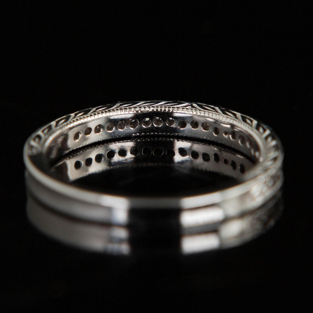 Vintage Diamond Band with Hand Engraving |18k White Gold