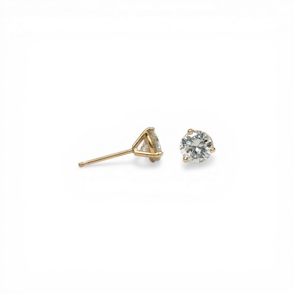 Stórica Studio 14k yellow gold stud earrings with 1ct total weight bezel-set diamonds in martini mountings.