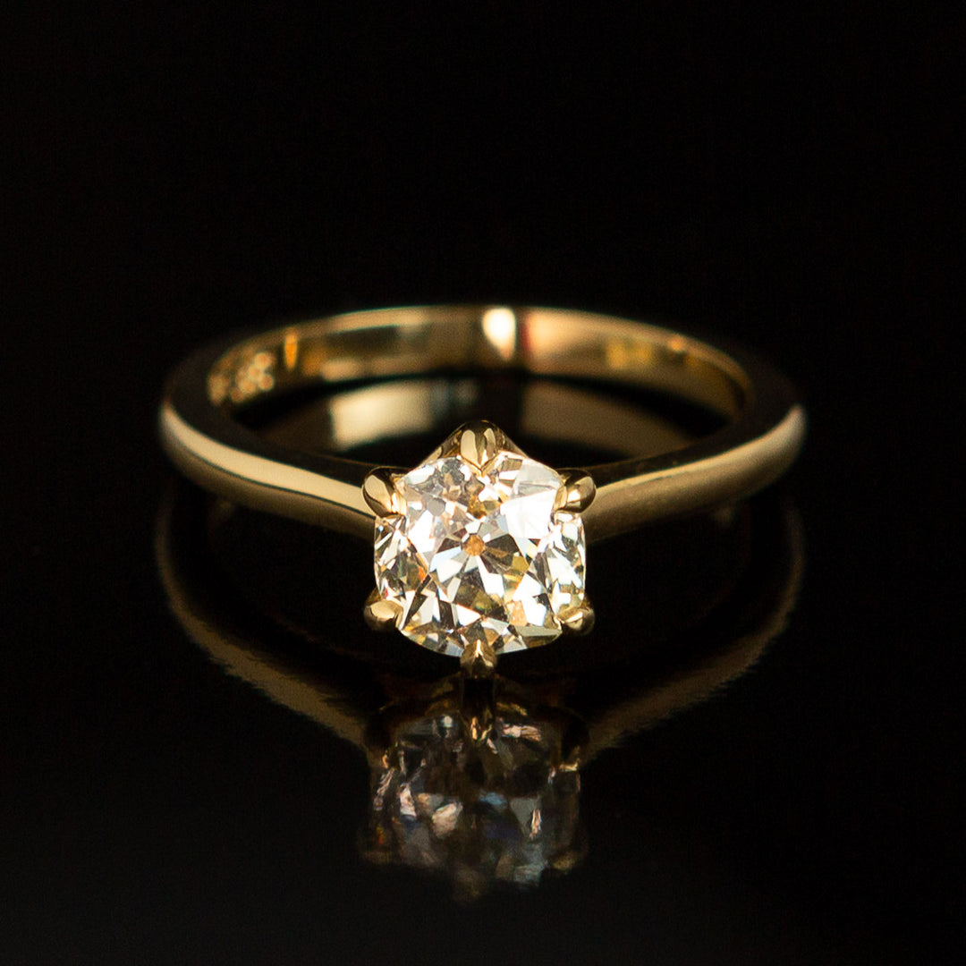 Diamond Solitaire Ring in 18k Yellow Gold | 1.32 Ct. Old Mine Cut Diamond