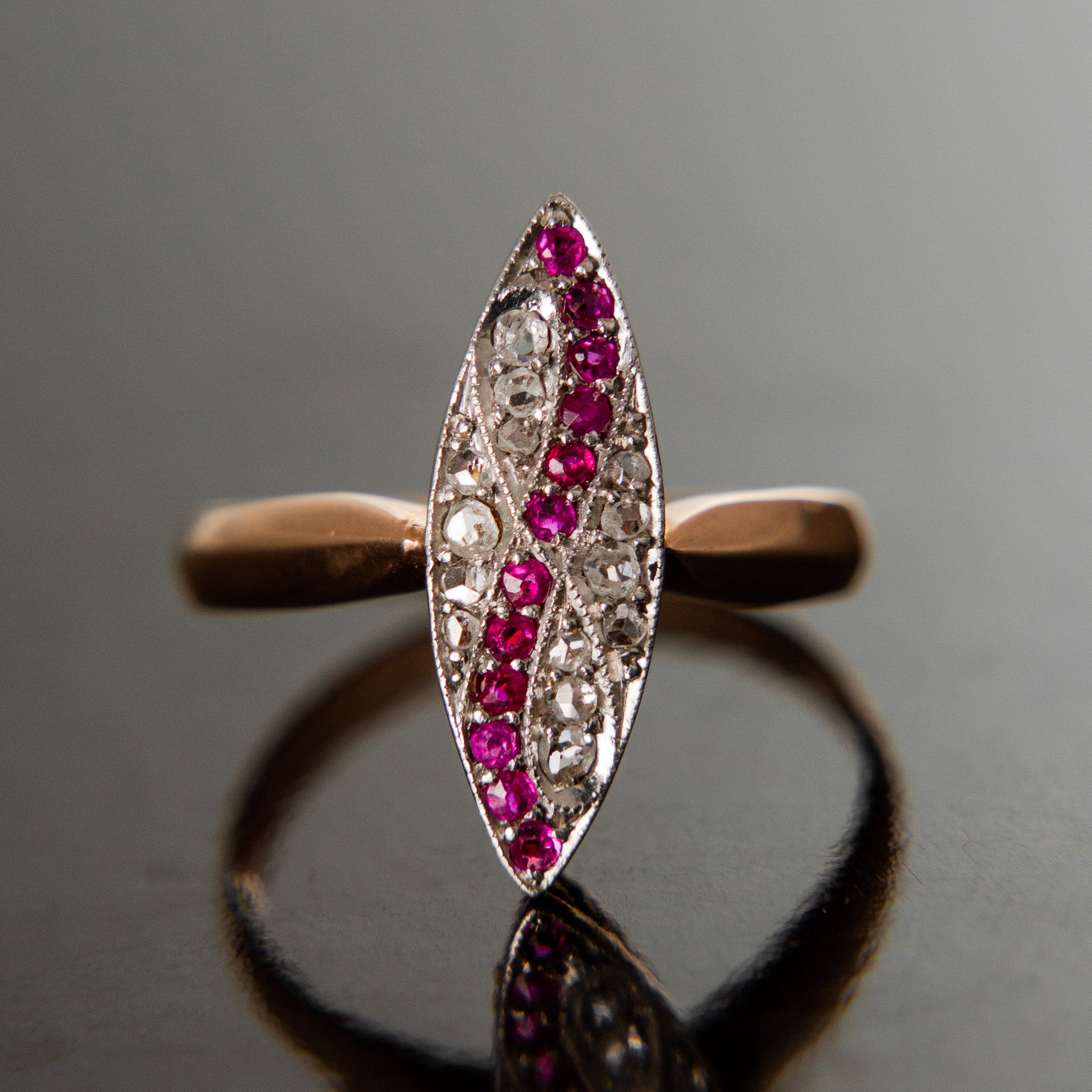 White Gold Oval Ruby and Diamond Leaf Ring – Springer's