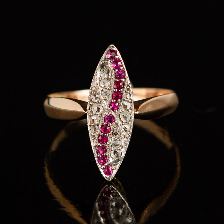 Edwardian Ruby + Diamond ring in Platinum and 14k Gold c.1900