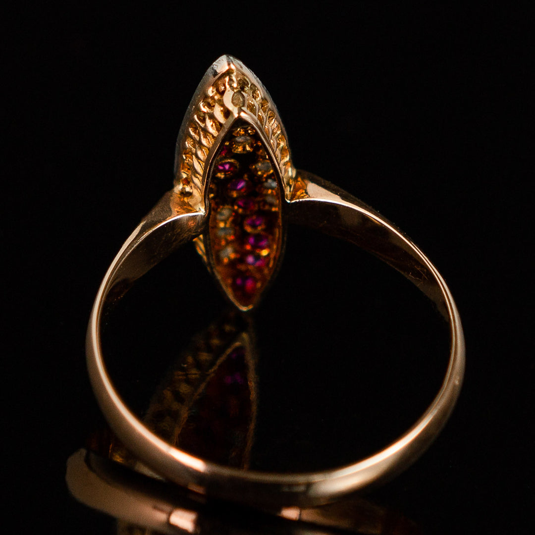 Edwardian Ruby + Diamond ring in Platinum and 14k Gold c.1900