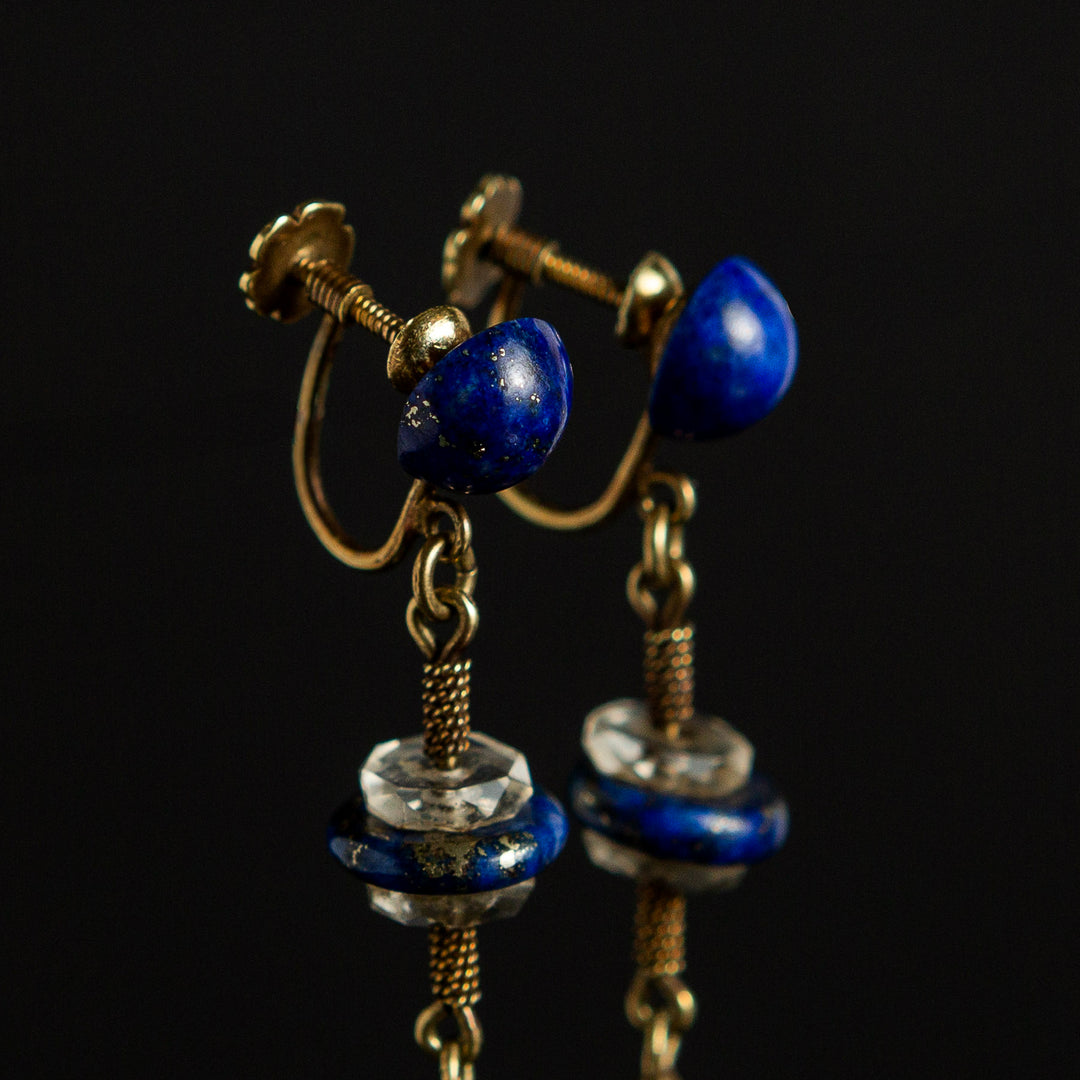 Victorian Lapis Lazuli Drop Earrings in 14k Gold - circa 1900