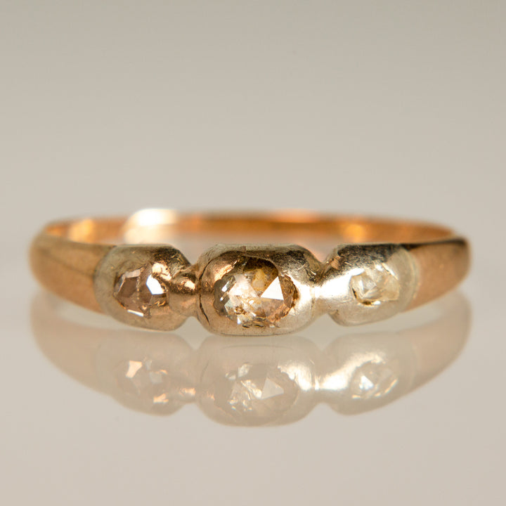 Late Georgian Trilogy Ring - Rose Cut Diamonds in 14k Gold + Sterling Silver c.1822