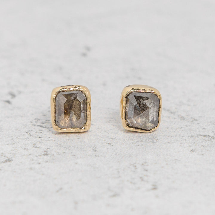 Salt + Pepper Diamond Bezel Stud Earrings in 14k Gold No.2