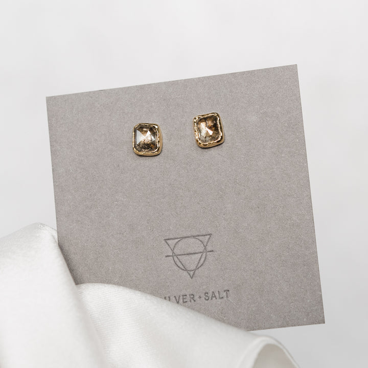 Salt + Pepper Diamond Bezel Stud Earrings in 14k Gold No.2