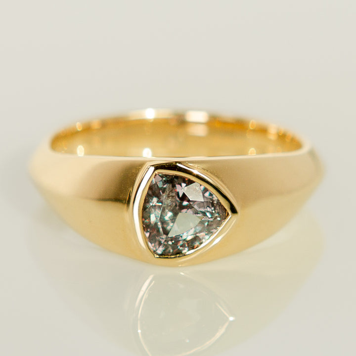 Color-Change Trillion Garnet Signet Ring in 14k Yellow Gold