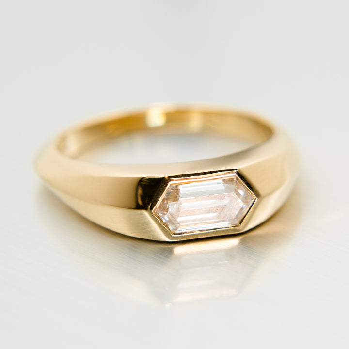 Hexagon Diamond Signet Ring in 18k Yellow Gold